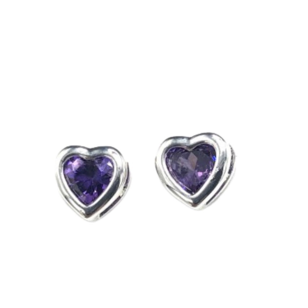 Swarovski Crystal Purple Amethyst Heart Earrings Sterling Silver Overlay